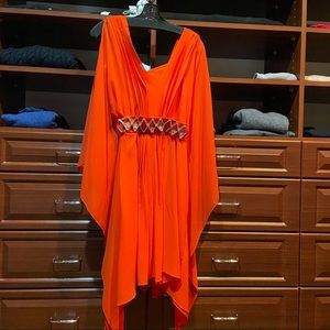 Orange Badgley Mischka Belted Dress Size XL